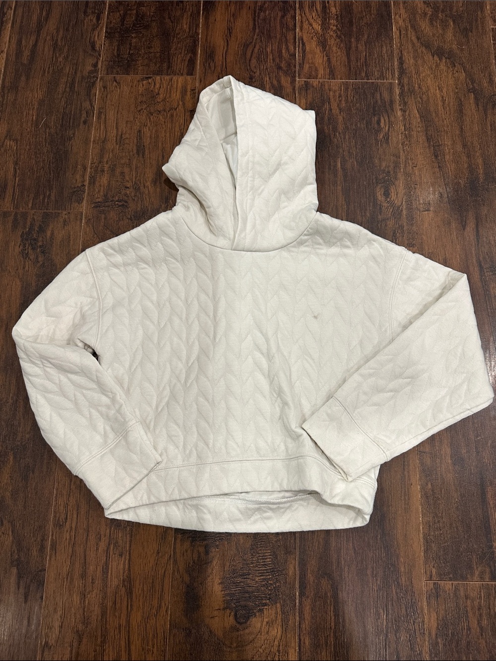 Youth DSG Quilted Hooded Pullover Crop-top Sweatshirt - White
